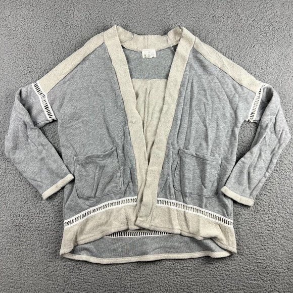 Caslon Sweater Women Crochet Cardigan Long Sleeve Open Gray Size Petite Medium - Picture 1 of 7